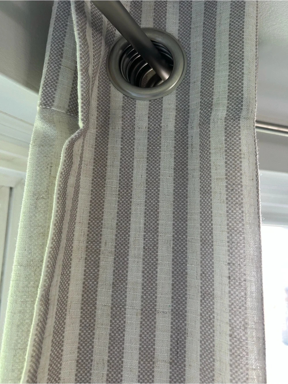 4 Striped Grommet Panels - Linen Window Curtain Panels in Taupe Grey and Beige